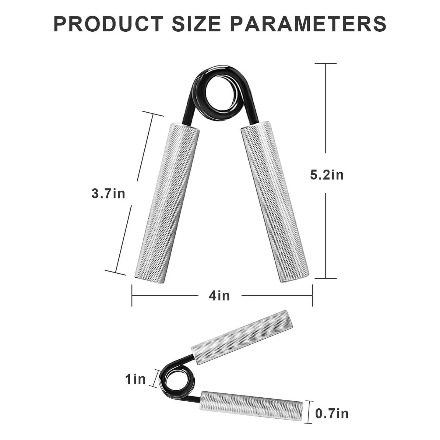 Hand Gripper 50-300lbs - Forearm Strength Trainer size parameters showing dimensions for optimal grip training.