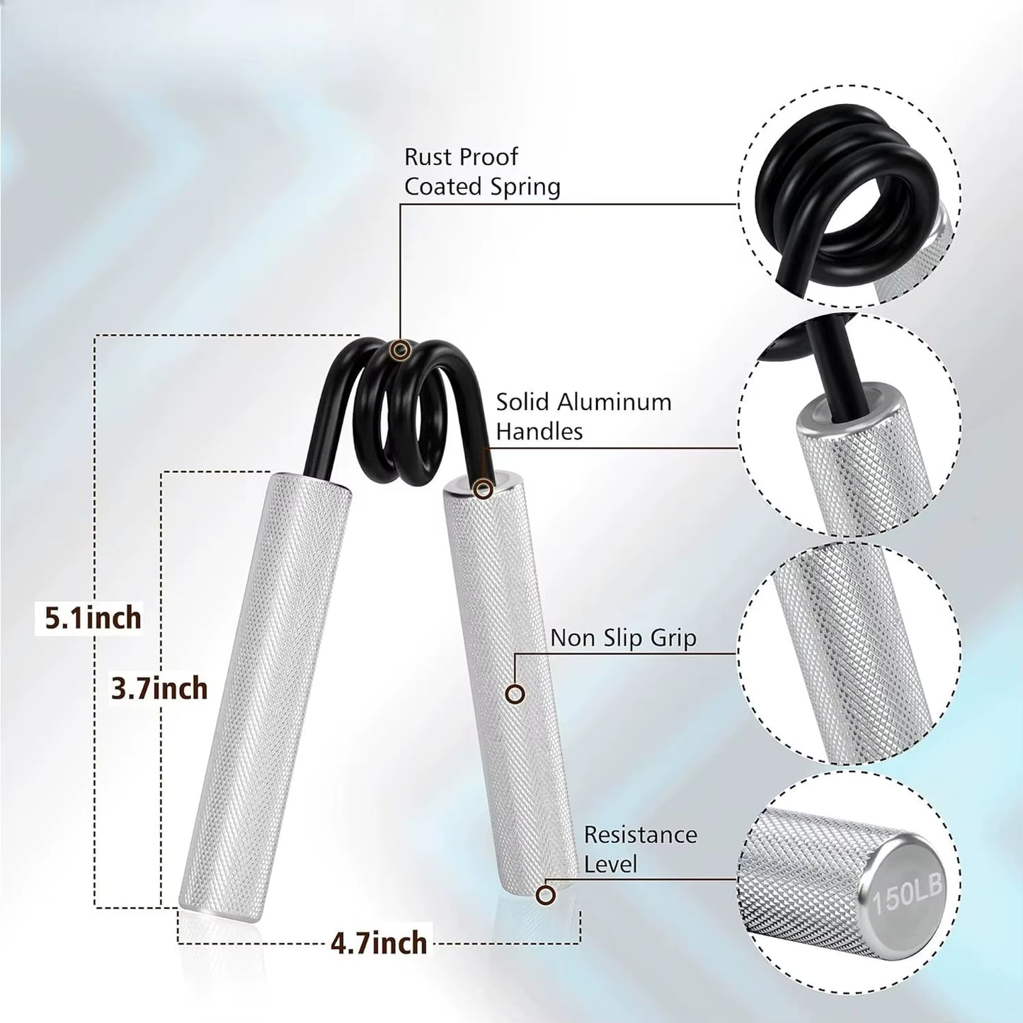 Grip Strength Trainer 50-300Lbs 1PC Fitness Metal Hand Gripper Non-Slip Forearm Muscle Exerciser Hand Rehabilitation Exercising