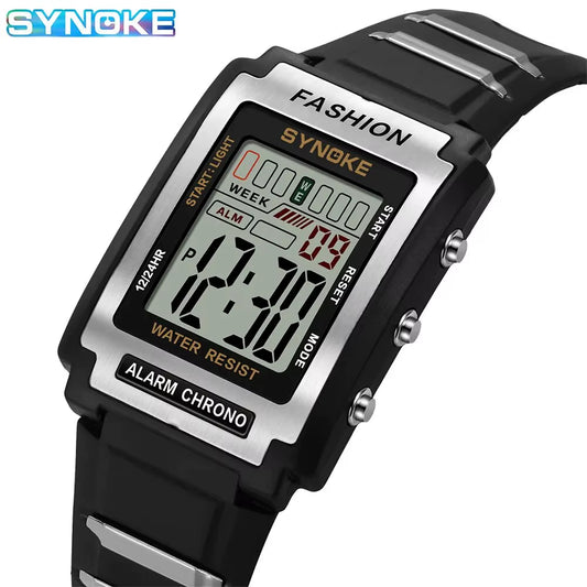 Men's Retro Digital Sports Watch with black strap, digital display, and waterproof features.
